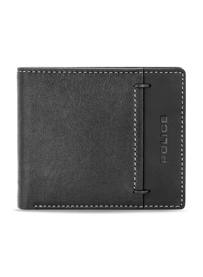 بوليس Men’s Gift Set with Black Leather Bifold Wallet, Black-Silver Stainless Steel Pen & Bracelet