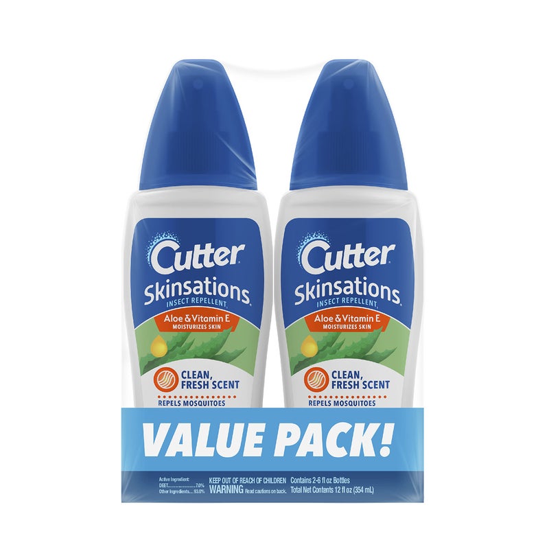 Cutter Skinsations Insect Repellent, Repels Mosquitos, Ticks, Gnats, Fleas, 7% DEET, 2 pack, 6 fl Ounce (Pump Spray) - Image 1