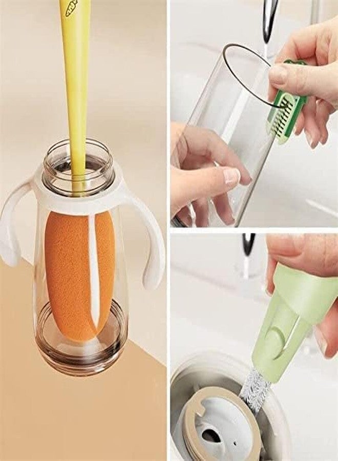 Menrexa 3 in 1 Multifunctional Sponge Cleaning Cup Brush - Dish and Wine Glass Cleaner Brushes with Long Handle Non-Scratch, Small Water Bottle Brush for Dishes, Glasses, Bottles - Image 2