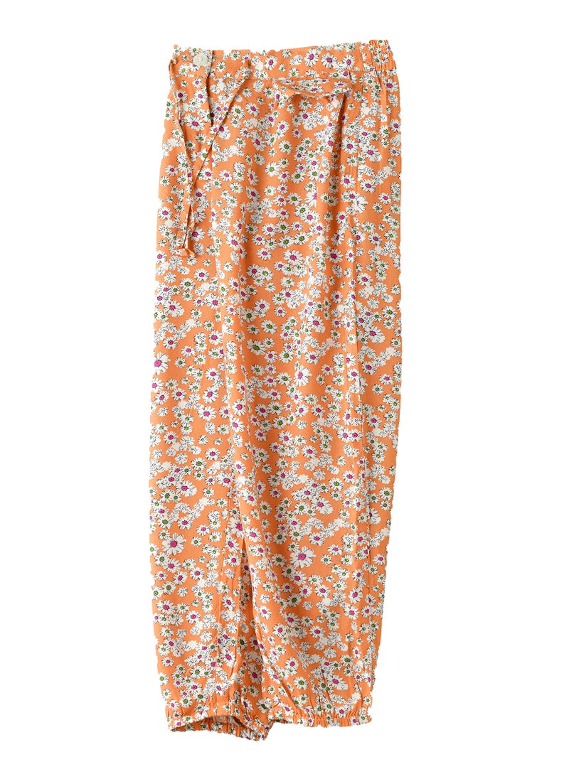 Jelliene Girls Orange Floral Wide Leg Pants  - Image 3