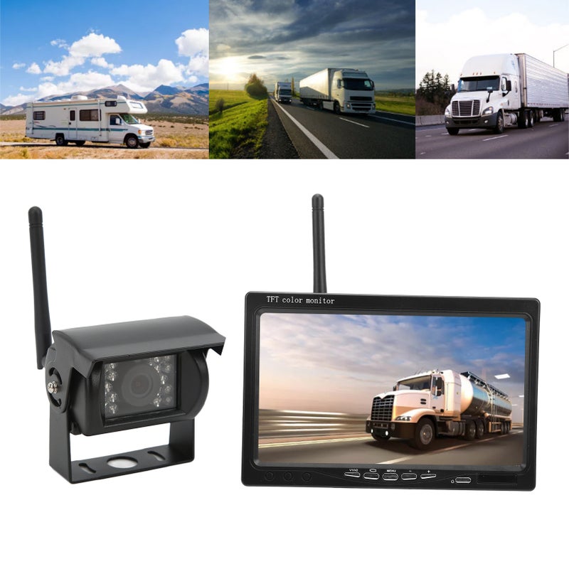 Vehicle Backup Camera System 7in Display Monitor IR Night Vision IP68 Water Proof for Bus Truck Trailer RV - Image 1
