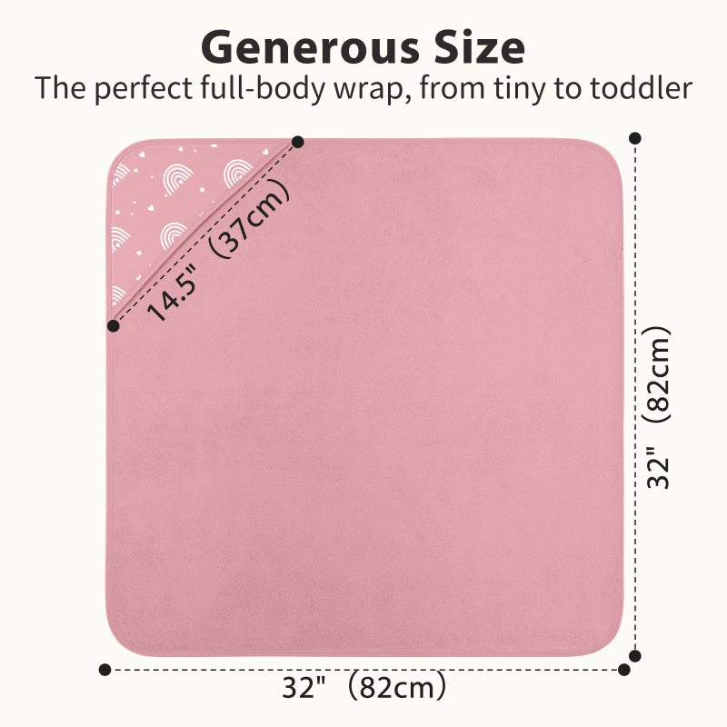 FIEMOL Hooded Baby Towels for Newborn,100% Cotton Baby Bath Towels with Hood for Infant Toddler Girl, 2 Pack 32x32 Inch Soft & Absorbent Knit Terry Bath Essentials Pink Rainbow - Image 3