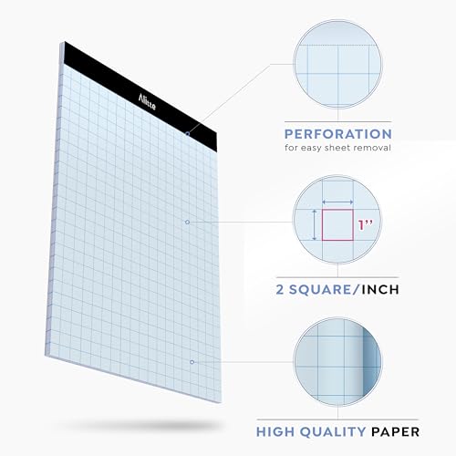 Alitte Graph Paper Pad, Pack of 3, White Letter Size - 2x2 Quad Grid Paper, Easy-Tear Perforations, 8.5 x 11 Cardboard Backing - Graph Notepads for School, Office -50 Sheets per Pad - Image 2