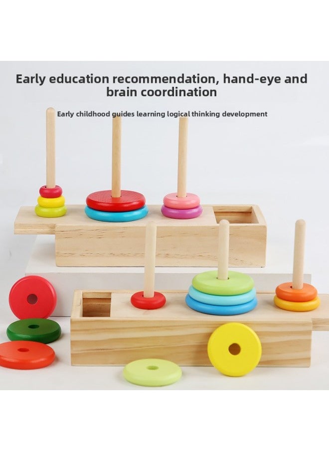 Hanoi Tower Ten-layer Wooden Box Storage Children's Intelligence Eight-layer Primary School Students' Logical Thinking Customs Hanoi Tower-Color:Wooden Box Tower Of Hanoi Eight Layers-color Box