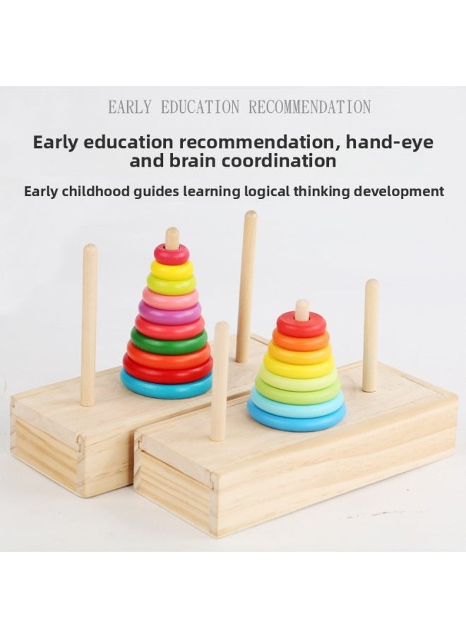 Hanoi Tower Ten-layer Wooden Box Storage Children's Intelligence Eight-layer Primary School Students' Logical Thinking Customs Hanoi Tower-Color:Wooden Box Tower Of Hanoi Eight Layers-color Box