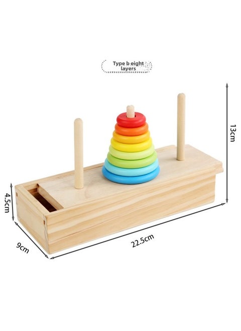 Hanoi Tower Ten-layer Wooden Box Storage Children's Intelligence Eight-layer Primary School Students' Logical Thinking Customs Hanoi Tower-Color:Wooden Box Tower Of Hanoi Eight Layers-color Box