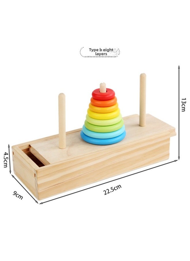 Hanoi Tower Ten-layer Wooden Box Storage Children's Intelligence Eight-layer Primary School Students' Logical Thinking Customs Hanoi Tower-Color:Wooden Box Tower Of Hanoi Eight Layers-color Box