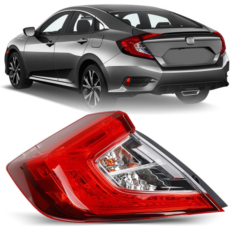 Brake Tail Lights for Honda Civic Sedan 2016 to 2021 Rear Taillight Assembly Replacement for 33550TBAA01 and HO2804110 Tail Lamp for Driver Left Side Bulbs Included