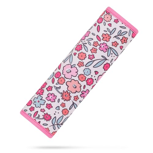 YR Seat Belt Cover for Kids, Soft Comfort Seat Belt Cushion for Children, Cute Cartoon Pattern Car Seat Belt Pads Cover for Girls and Boys, 1 Pack (Pink Floral) - Image 1