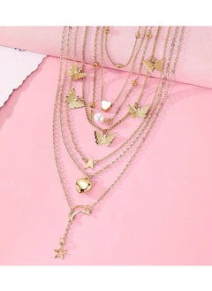 Goolsky 6pcs Vintage Elegant Butterfly Heart Pendant Necklace Set, Fashionable Temperament Imitation Pearl Star Moon Y-Chain Charm Layered Necklaces for Women, Daily Party Banquet Celebration Trendy Jewelry Gift, Butterfly Jewelry  - Image 1