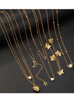 Goolsky 6pcs Vintage Elegant Butterfly Heart Pendant Necklace Set, Fashionable Temperament Imitation Pearl Star Moon Y-Chain Charm Layered Necklaces for Women, Daily Party Banquet Celebration Trendy Jewelry Gift, Butterfly Jewelry  - Image 2
