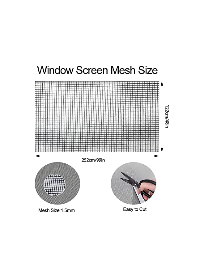 The Bros شبكة شاشة النوافذ شبكة حشرات شبكة ذباب لفة شبكة بعوض نافذة شبكة شاشات ذباب شبكة ألياف زجاجية للنوافذ والأبواب (122X252CM، رمادي) - Image 2