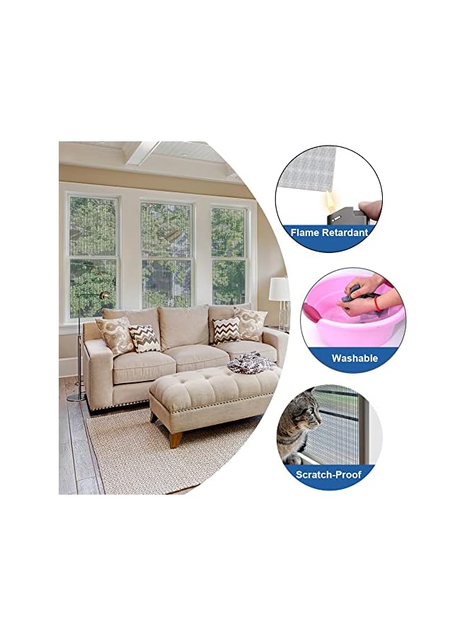 The Bros شبكة شاشة النوافذ شبكة حشرات شبكة ذباب لفة شبكة بعوض نافذة شبكة شاشات ذباب شبكة ألياف زجاجية للنوافذ والأبواب (122X252CM، رمادي) - Image 4