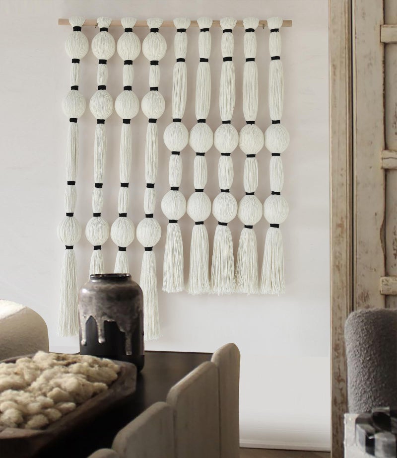 Flber Fiber Macrame Wall Hanging Boho Ball Wall Art Bohemian for Living Room Bedroom White - Image 2