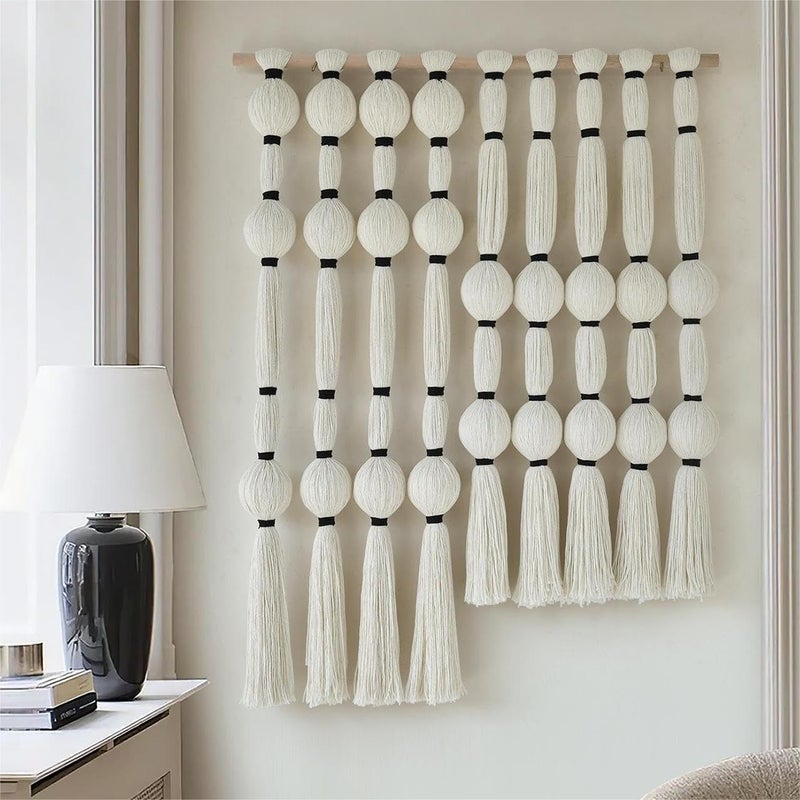 Flber Fiber Macrame Wall Hanging Boho Ball Wall Art Bohemian for Living Room Bedroom White - Image 1