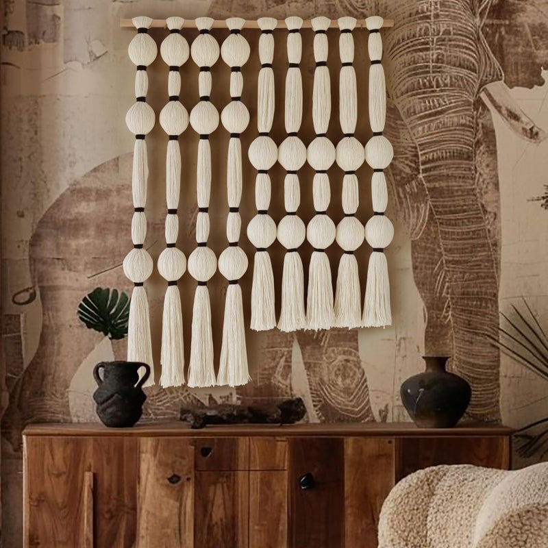 Flber Fiber Macrame Wall Hanging Boho Ball Wall Art Bohemian for Living Room Bedroom White - Image 5