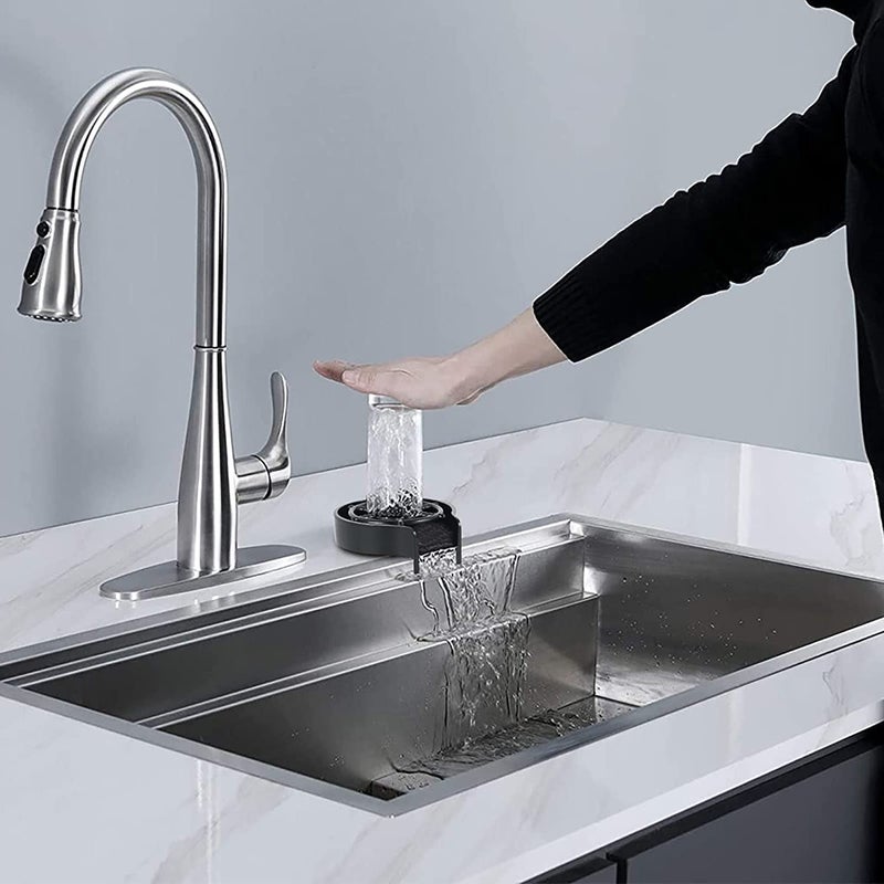 NikrimCup Cleaner Glass Rinser for Kitchen Sink Metal Attachment Faucet Glass Washer Cleaner Accessories Bottle Washer for Bar Baby Bottle Automatic Flushing Brush Kitchen Tools Gadgets Black - Image 3