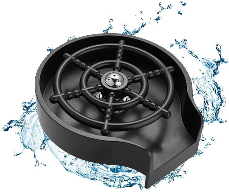 NikrimCup Cleaner Glass Rinser for Kitchen Sink Metal Attachment Faucet Glass Washer Cleaner Accessories Bottle Washer for Bar Baby Bottle Automatic Flushing Brush Kitchen Tools Gadgets Black - Image 1