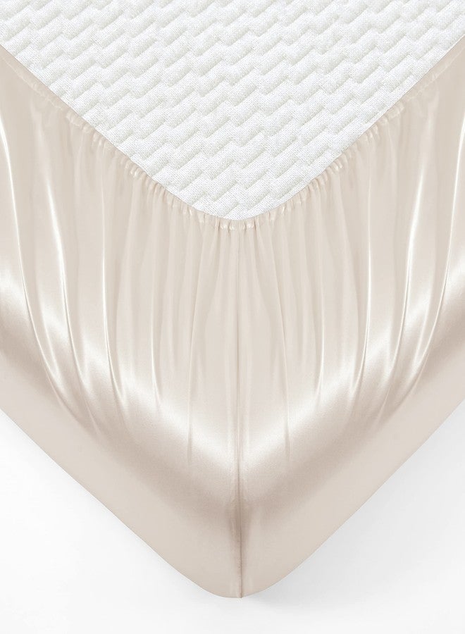 Counfeisly King Size Satin Fitted Sheet, Silky and Breathable Luxury Deep Pockets Fitted Sheet Only, Champagne - Image 3