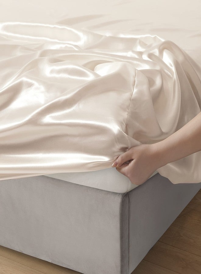 Counfeisly King Size Satin Fitted Sheet, Silky and Breathable Luxury Deep Pockets Fitted Sheet Only, Champagne - Image 2