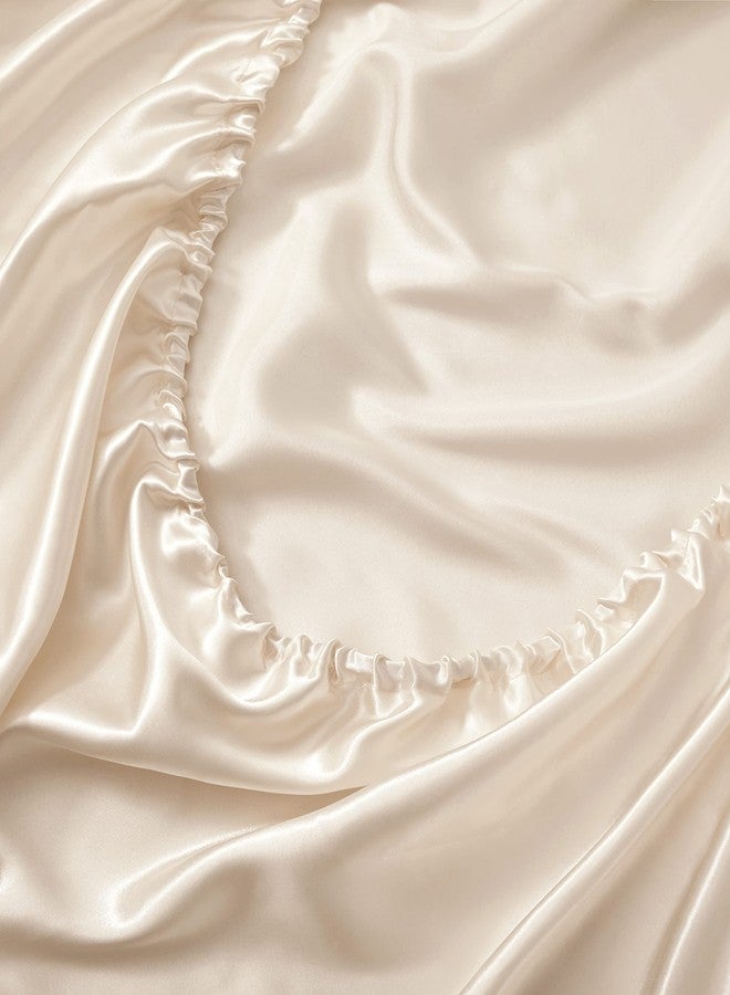 Counfeisly King Size Satin Fitted Sheet, Silky and Breathable Luxury Deep Pockets Fitted Sheet Only, Champagne - Image 4
