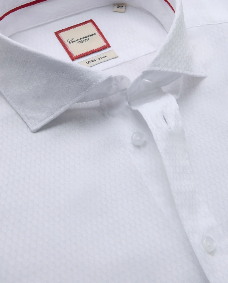 كاميتشسما Trendy White Jacquard Extra Slim Shaped Shirt
