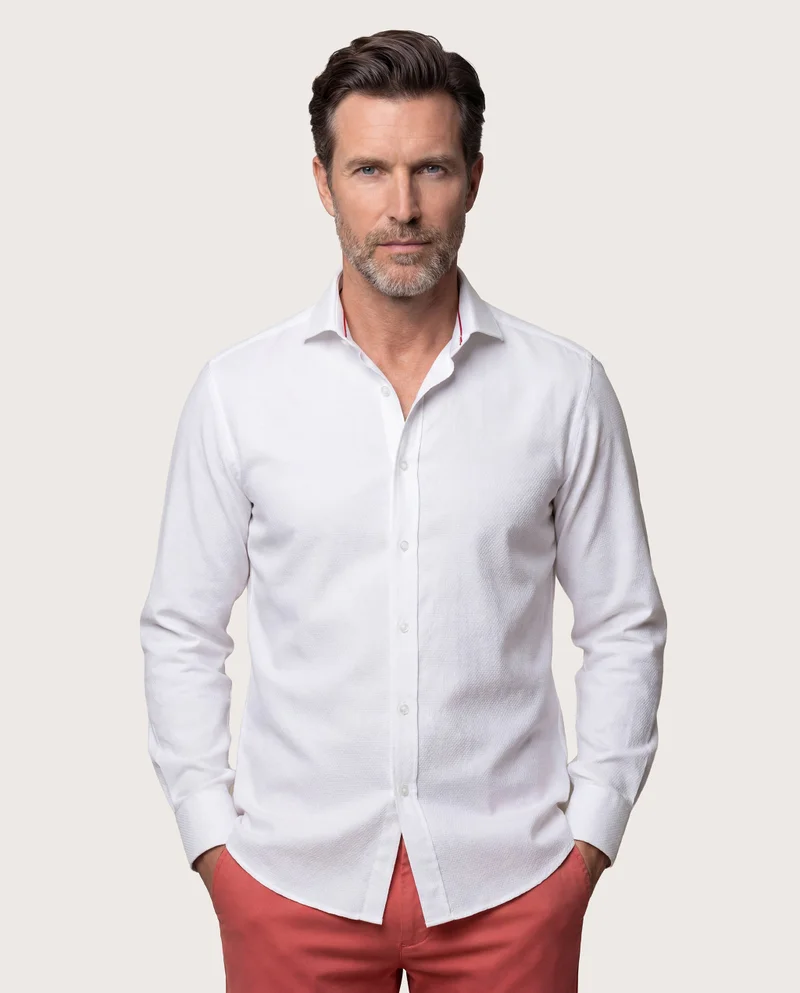 كاميتشسما Trendy White Jacquard Extra Slim Shaped Shirt