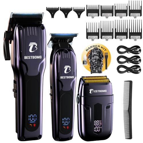 BESTBOMG® Hair Clippers for Men, Professional Hair Clippers, Beard Trimmer& Rechargeable Shaver Set, Metal T-Blade, LED Display, Barber Hair Cutting Kit for Men Grooming & Gifts, BS-808C (Blue) - Image 1