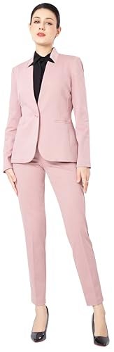 Marycrafts Women's Professional Stand Up Collar Blazer Pant Suits 2 Piece Set Business 4 Pink - Image 2