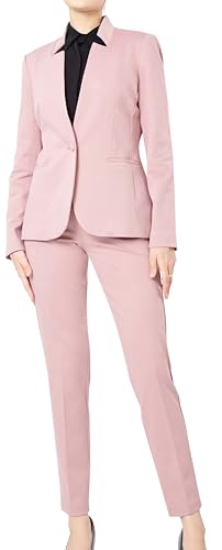 Marycrafts Women's Professional Stand Up Collar Blazer Pant Suits 2 Piece Set Business 4 Pink - Image 1