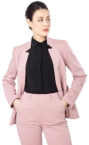 Marycrafts Women's Professional Stand Up Collar Blazer Pant Suits 2 Piece Set Business 4 Pink - Image 5