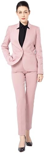 Marycrafts Women's Professional Stand Up Collar Blazer Pant Suits 2 Piece Set Business 4 Pink - Image 4