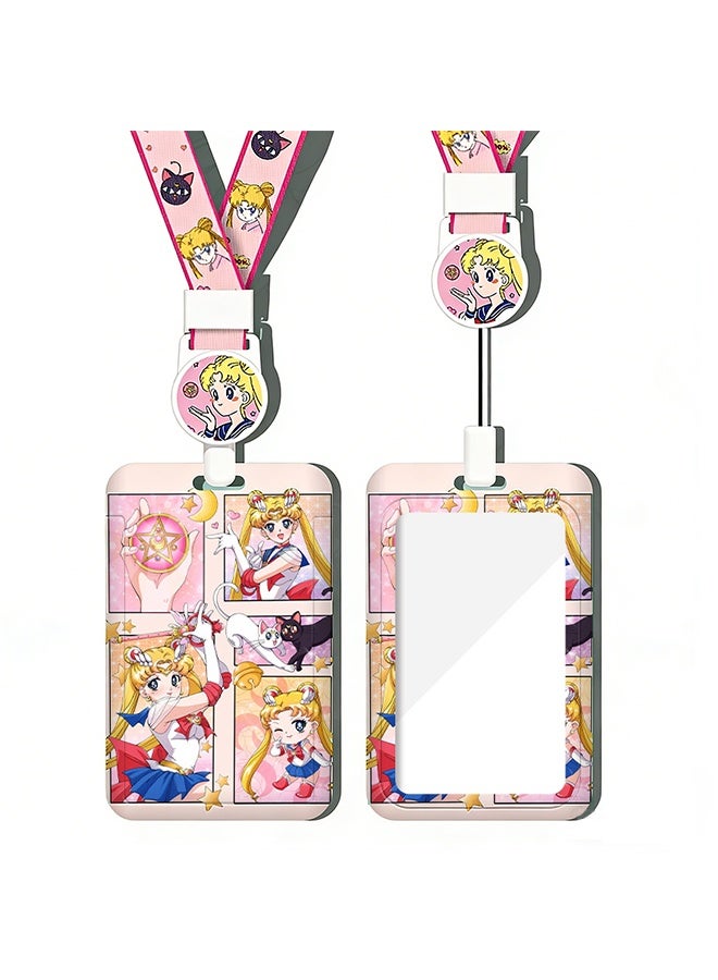 سايلور مون Sailor Moon Comic Panel Retractable Lanyard with ID Card Holder - Cute Anime Badge Reel for Girls - Image 1