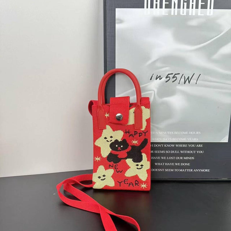 Advanced Sense Ins Mobile Phone Bag New Cartoon Knitted Bag Dopamine Niche All-Match Crossbody Shoulder Bag Handbag - Image 1