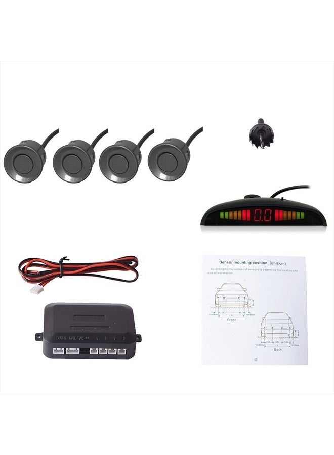 Ekylin Car Auto Vehicle Reverse Backup Radar System with 4 Parking Sensors Distance Detection + LED Distance Display + Sound Warning (Gray Color) - Image 1