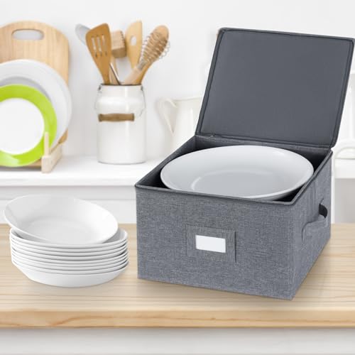 popoly China Storage Containers Inside 12" W x 8" H, Dinnerware Storage Box for Dishes Plate Storage with 24 Felt Dividers, Hold 24 Plates, Hard Shell and Stackable（4PACK - Image 5
