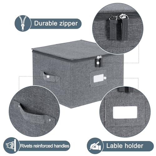 popoly China Storage Containers Inside 12" W x 8" H, Dinnerware Storage Box for Dishes Plate Storage with 24 Felt Dividers, Hold 24 Plates, Hard Shell and Stackable（4PACK - Image 2