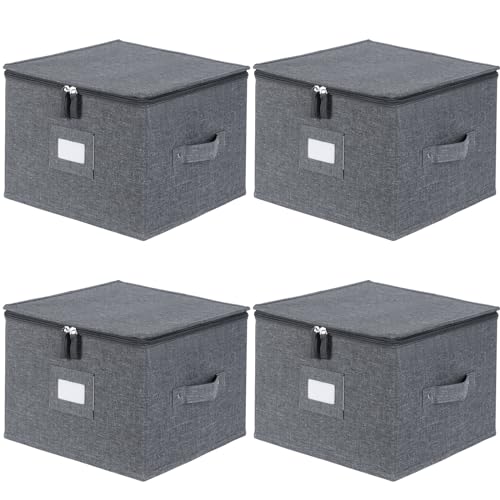 popoly China Storage Containers Inside 12" W x 8" H, Dinnerware Storage Box for Dishes Plate Storage with 24 Felt Dividers, Hold 24 Plates, Hard Shell and Stackable（4PACK - Image 1