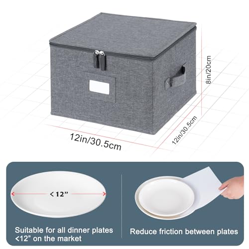 popoly China Storage Containers Inside 12" W x 8" H, Dinnerware Storage Box for Dishes Plate Storage with 24 Felt Dividers, Hold 24 Plates, Hard Shell and Stackable（4PACK - Image 3