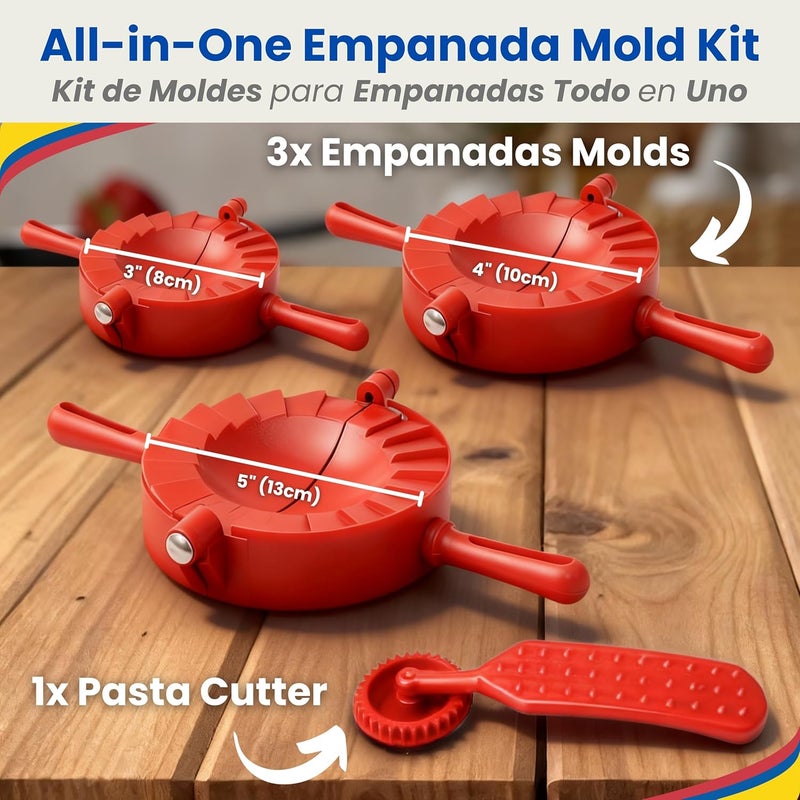 TRAITOOLS Empanada Maker Press Kit with 3 Sizes + Pasta Dough Cutter – Quesadilla Crimper, Dumpling Wrapper, Pierogi Maker Press, Perogies Tool - Molde para Empanadas Colombianas para Cocina Latina - Image 2
