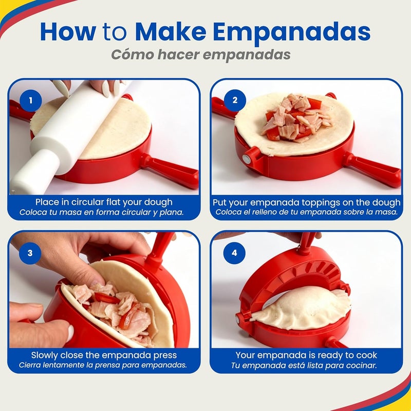 TRAITOOLS Empanada Maker Press Kit with 3 Sizes + Pasta Dough Cutter – Quesadilla Crimper, Dumpling Wrapper, Pierogi Maker Press, Perogies Tool - Molde para Empanadas Colombianas para Cocina Latina - Image 3