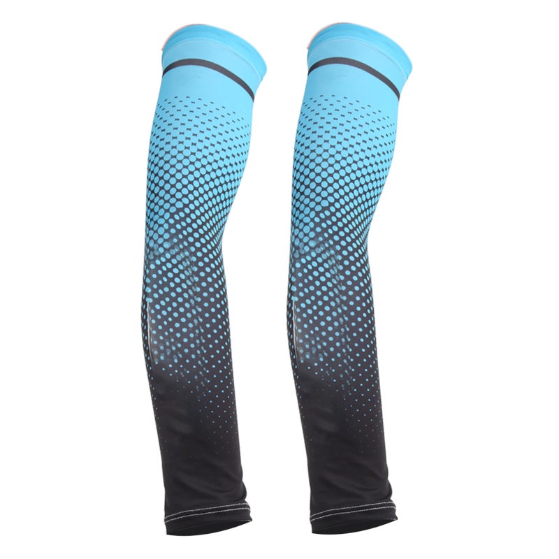 Arm Sleeves Sun Protection Elastic Breathable Cool Moisture Absorption Free Size Sun Sleeves for Sport Cycling Travel Light Blue - Image 5