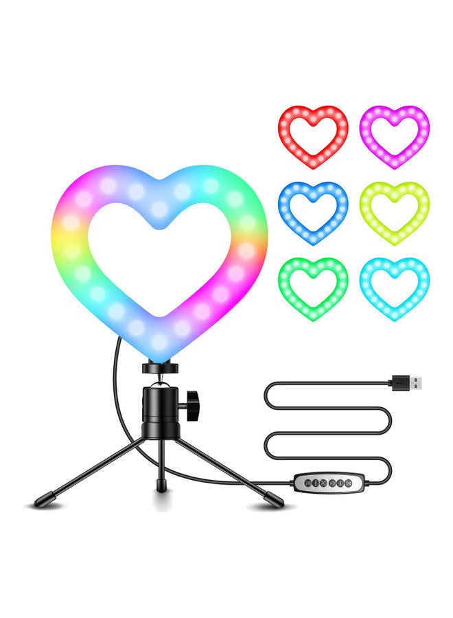 NIBEMINENT RGB Heart Shaped LED Video Light Dimmable USB Powered with Flexible Ballhead Adapter Desktop Tripod for Live Streaming Multicolour - Image 5