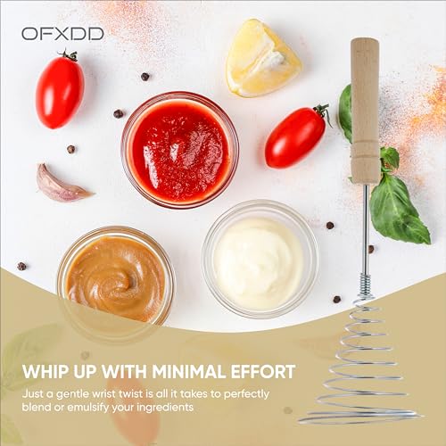OFXDD Stainless Steel Spring Coil Whisk 1 Pcs - Wire Whip Egg Whisk with Wooden Long Handle - Heavy Duty Whisks for Cooking - Image 5