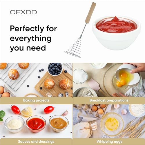 OFXDD Stainless Steel Spring Coil Whisk 1 Pcs - Wire Whip Egg Whisk with Wooden Long Handle - Heavy Duty Whisks for Cooking - Image 4
