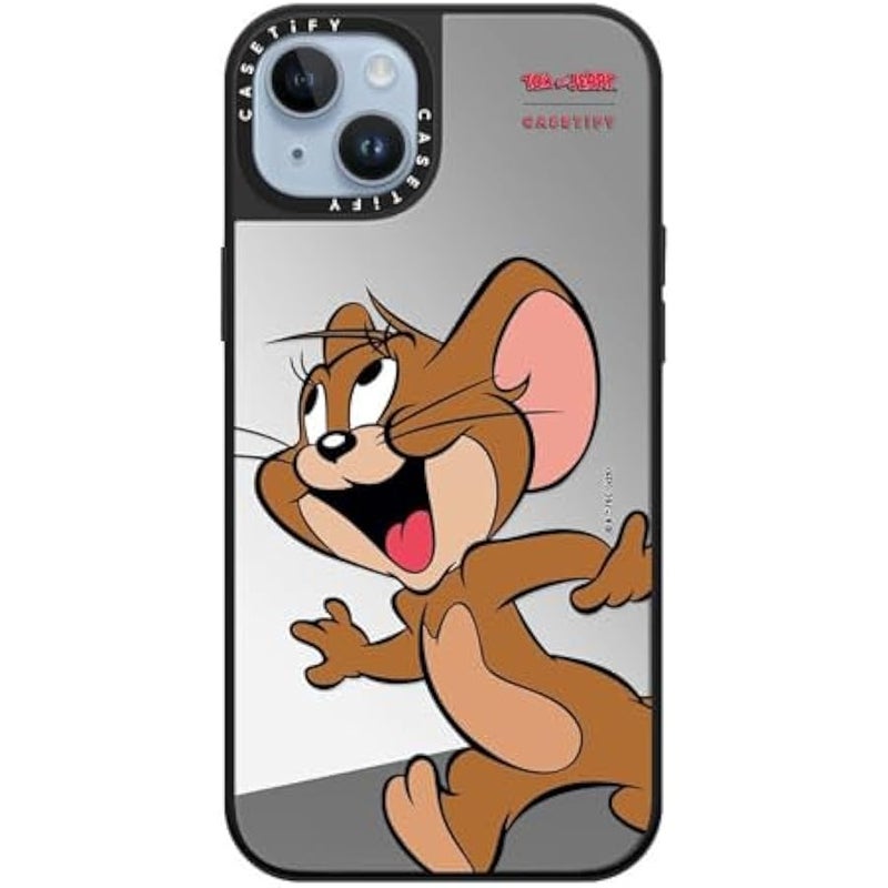 Casetify Mirror Case for iPhone 14 Plus 【Tom and Jerry Colab/Reflective / 4.9ft Drop Protection/Compatible with Magsafe】 - Jerry Character - Silver on Black - Image 3