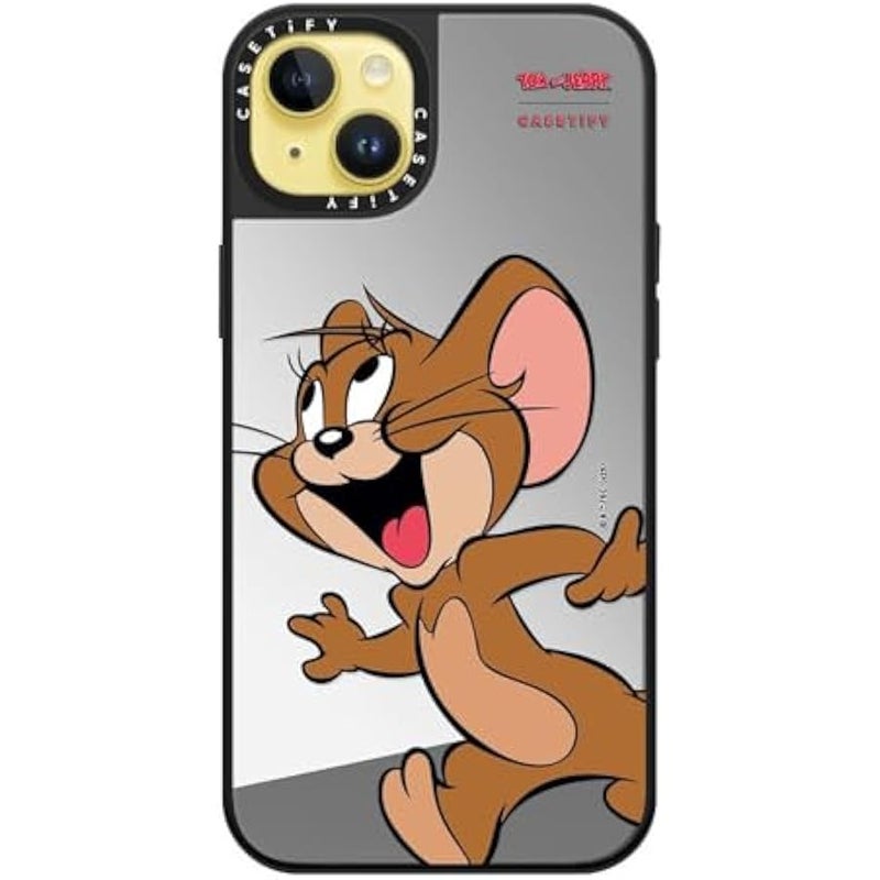 Casetify Mirror Case for iPhone 14 Plus 【Tom and Jerry Colab/Reflective / 4.9ft Drop Protection/Compatible with Magsafe】 - Jerry Character - Silver on Black - Image 2