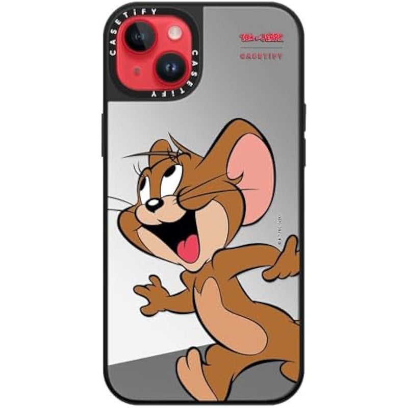 Casetify Mirror Case for iPhone 14 Plus 【Tom and Jerry Colab/Reflective / 4.9ft Drop Protection/Compatible with Magsafe】 - Jerry Character - Silver on Black - Image 5