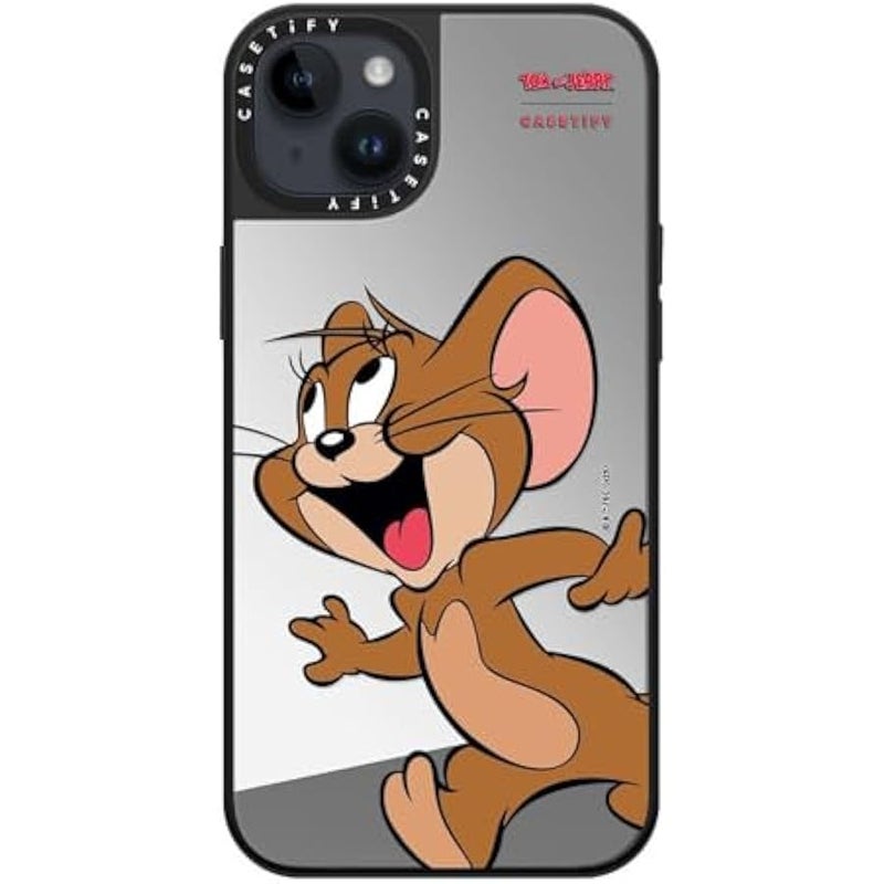 Casetify Mirror Case for iPhone 14 Plus 【Tom and Jerry Colab/Reflective / 4.9ft Drop Protection/Compatible with Magsafe】 - Jerry Character - Silver on Black - Image 4