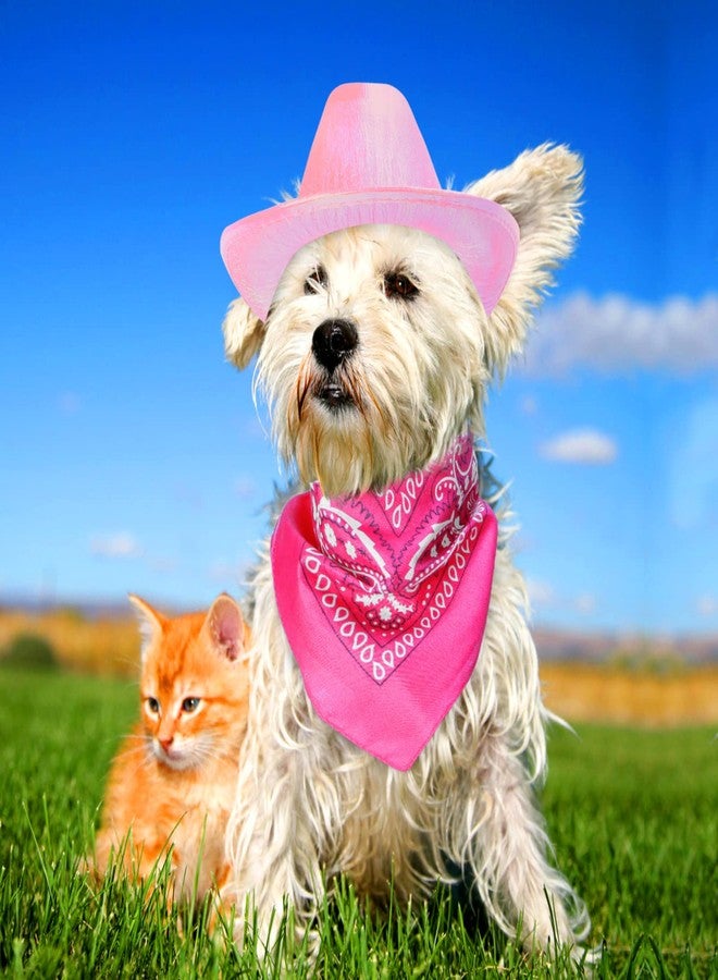 Yewong Pet Neon Sparkly Glitter Space Cowboy Hat Costume Set Dog Cat Metallic Space Shiny Cowboy Hats with Paisley Bandana West Cowboy Accessories for Pets (Metallic Pink) One Size - Image 3